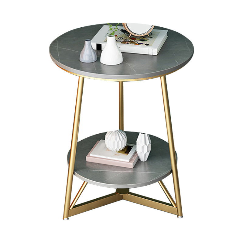 23.6" Tall Modern Round Slate Top Side Table Metal Cross-leg End Table with Shelf