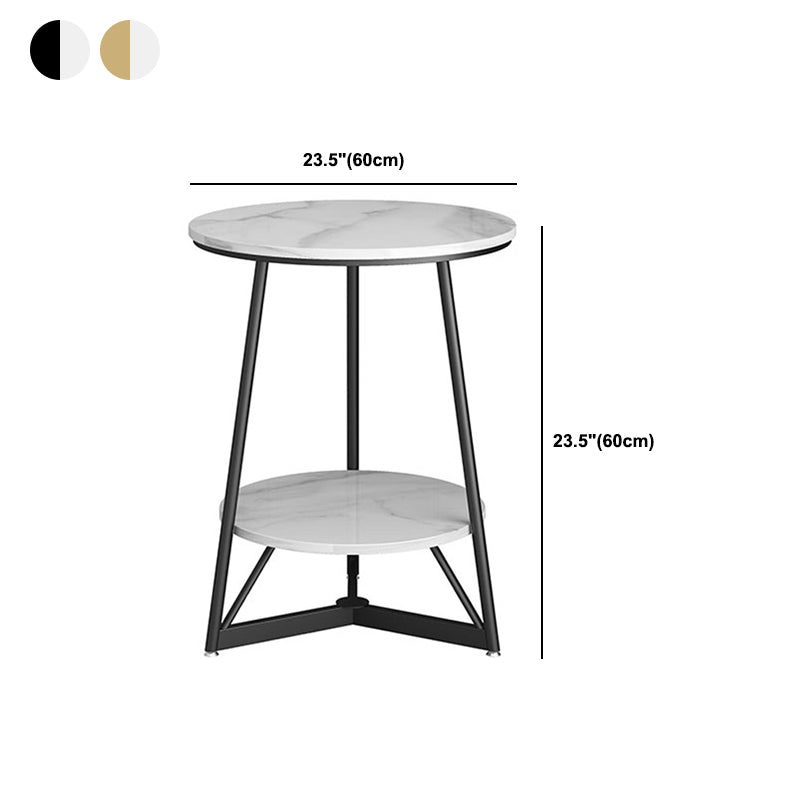 23.6" Tall Modern Round Slate Top Side Table Metal Cross-leg End Table with Shelf