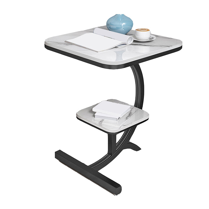 Double Tier Square Slate Top End Table Metal C Side Table for Living Room