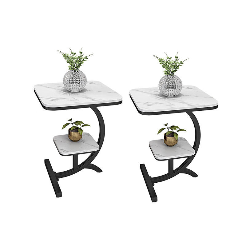 Double Tier Square Slate Top End Table Metal C Side Table for Living Room