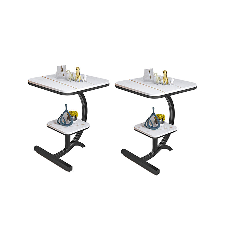 Double Tier Square Slate Top End Table Metal C Side Table for Living Room