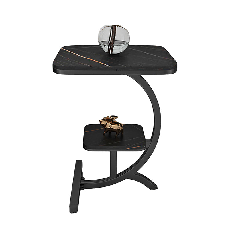 Double Tier Square Slate Top End Table Metal C Side Table for Living Room