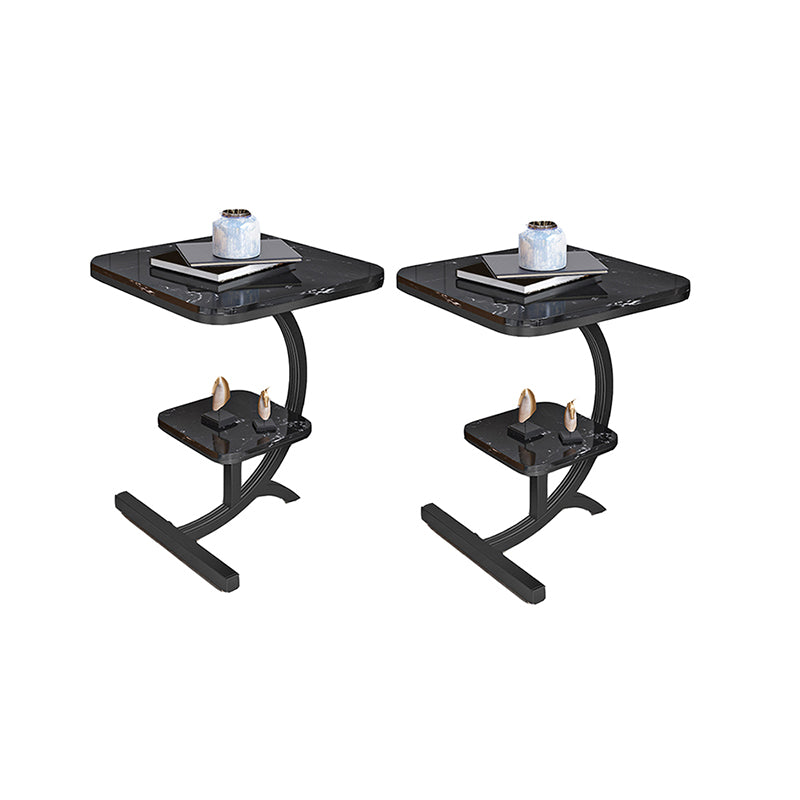 Double Tier Square Slate Top End Table Metal C Side Table for Living Room