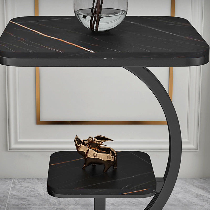 Double Tier Square Slate Top End Table Metal C Side Table for Living Room