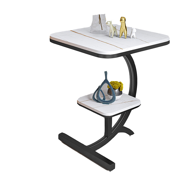 Double Tier Square Slate Top End Table Metal C Side Table for Living Room
