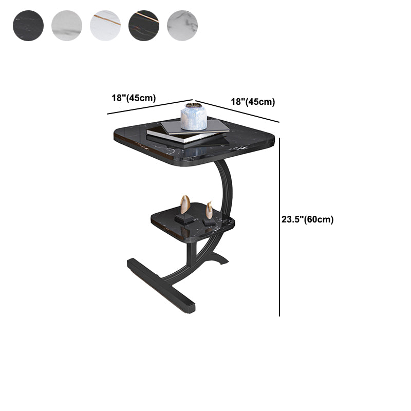Double Tier Square Slate Top End Table Metal C Side Table for Living Room