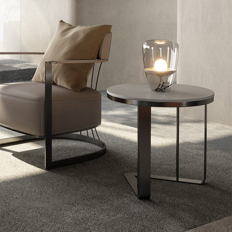 19.6"/21.6" Modern Round Slate Top Side Table Metal Abstract End Table