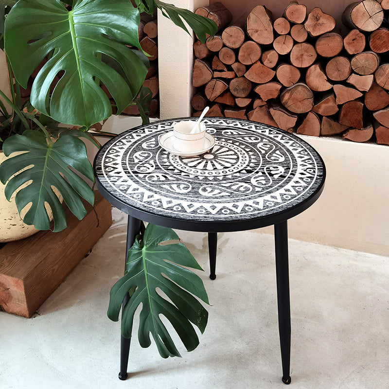 French Country 3 Legs Sofa Side Accent Table Solid Wood Round End Table