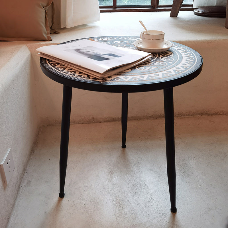 French Country 3 Legs Sofa Side Accent Table Solid Wood Round End Table