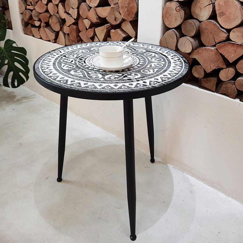French Country 3 Legs Sofa Side Accent Table Solid Wood Round End Table