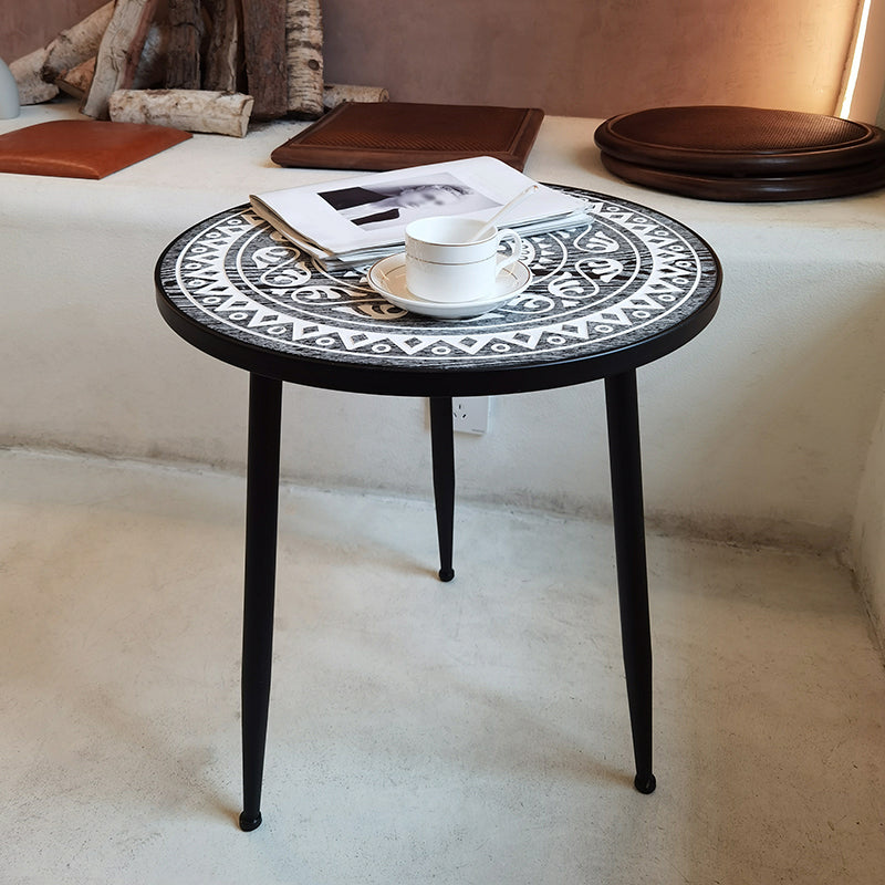 French Country 3 Legs Sofa Side Accent Table Solid Wood Round End Table