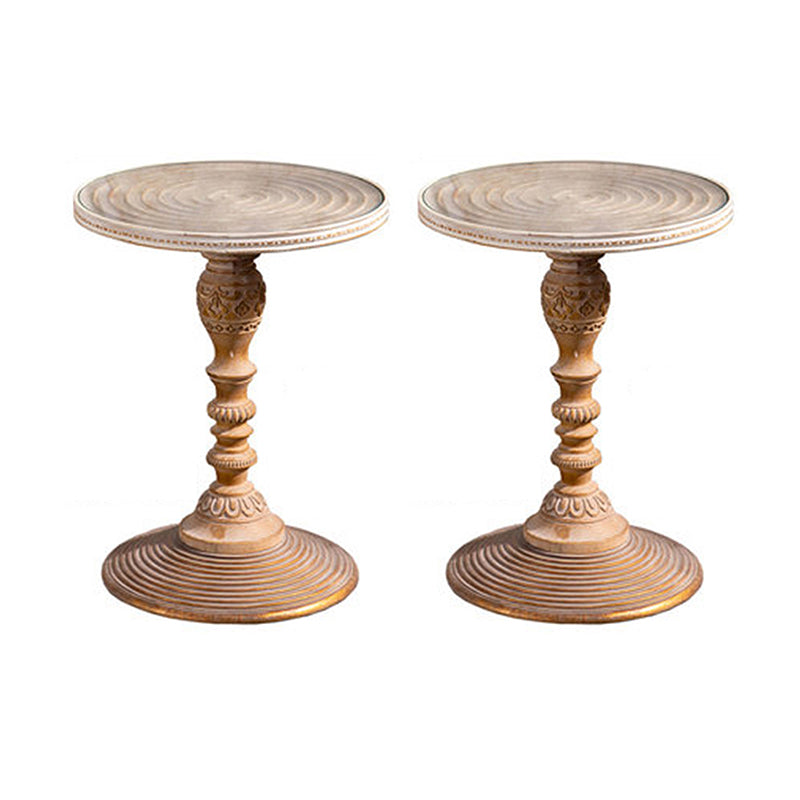 French Country Pedestal End Table Solid Wood Antique Brown/White Side Table