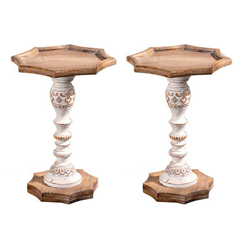 French Country Pedestal End Table Solid Wood Antique Brown/White Side Table