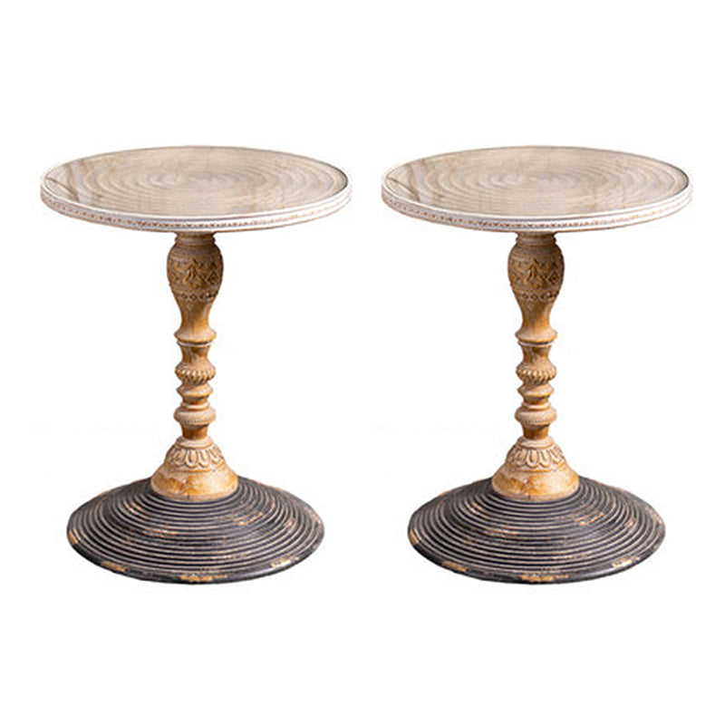 French Country Pedestal End Table Solid Wood Antique Brown/White Side Table