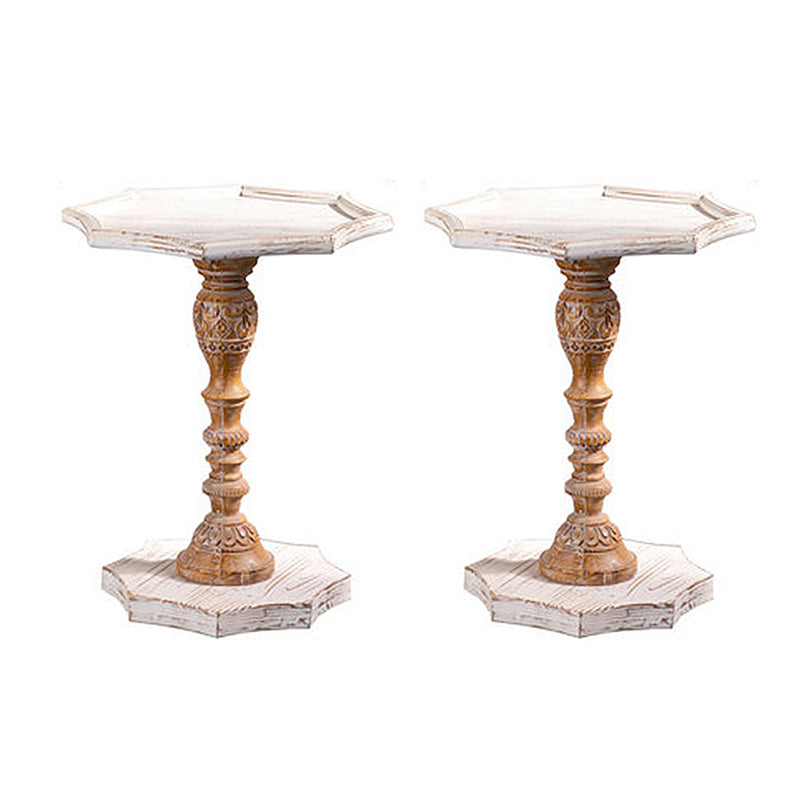French Country Pedestal End Table Solid Wood Antique Brown/White Side Table