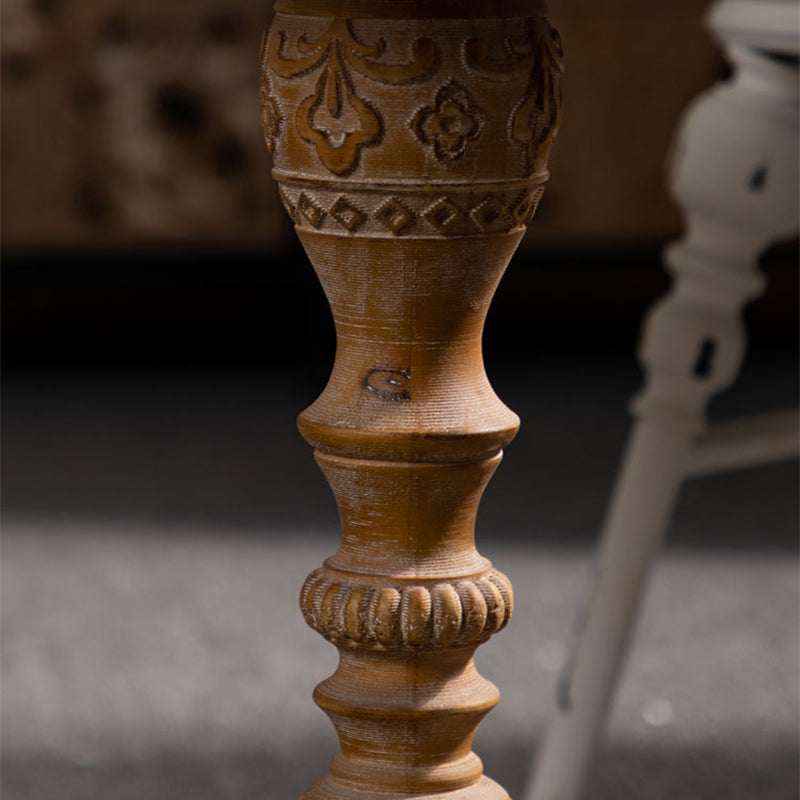 French Country Pedestal End Table Solid Wood Antique Brown/White Side Table