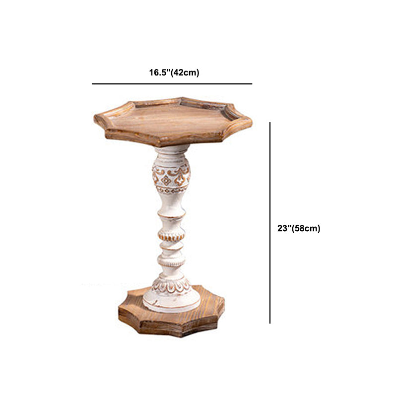 French Country Pedestal End Table Solid Wood Antique Brown/White Side Table