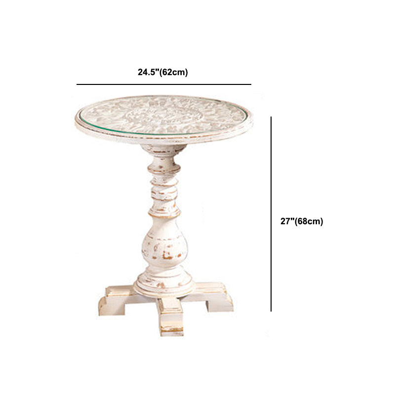French Country Pedestal End Table Solid Wood Antique Brown/White Side Table