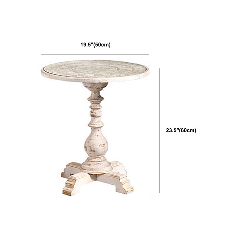 French Country Pedestal End Table Solid Wood Antique Brown/White Side Table