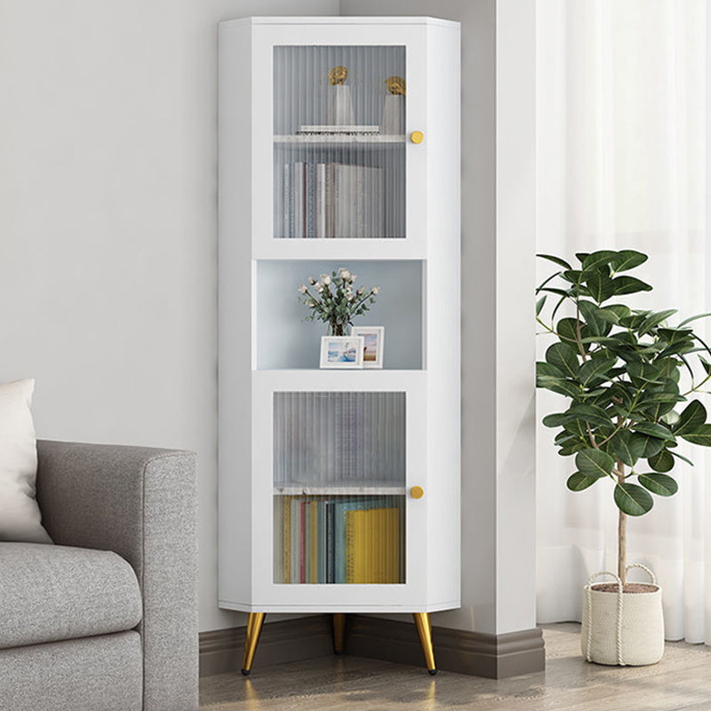 Corner Wood Accent Cabinet with 2 Doors in White/Grey Cabinet