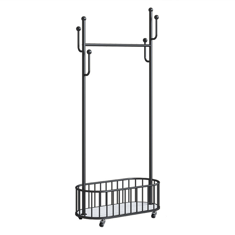Modern Metal Hall Tree Coat Hanger Castor and Hooks Basket Coat Rack