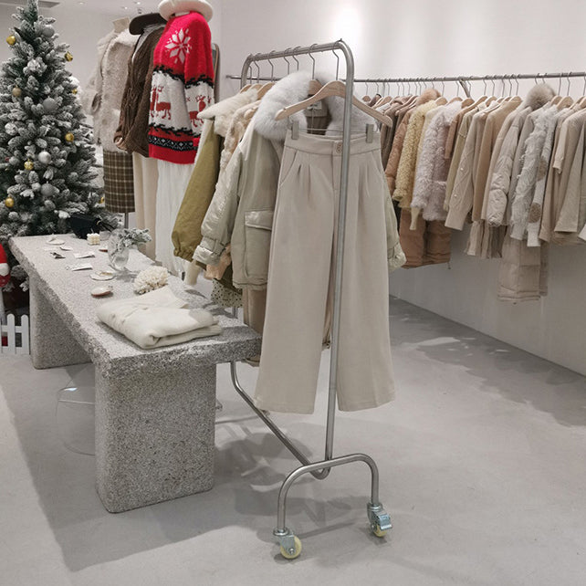 Simple Coat Rack Silver Steel Entryway Kit Castors Hanging Rail Coat Hanger