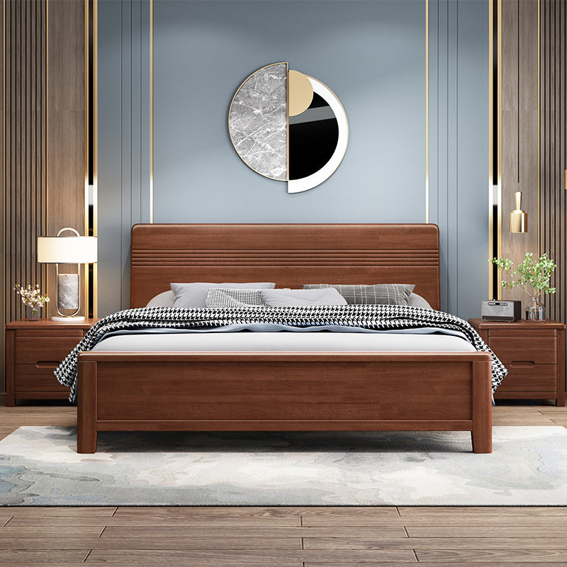 Walnut Bed, Deep Brone, Queen,42.91inch High Bed Frame with Bedside