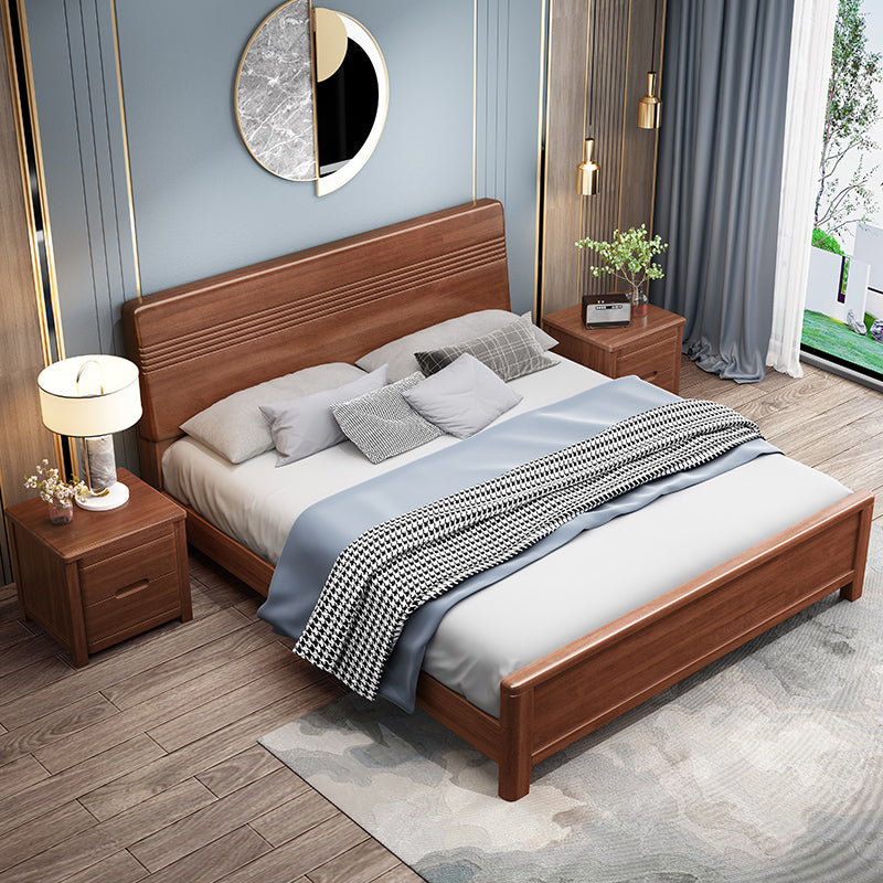 Walnut Bed, Deep Brone, Queen,42.91inch High Bed Frame with Bedside