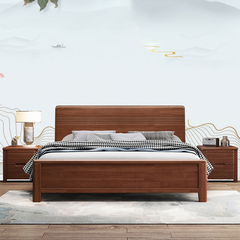 Walnut Bed, Deep Brone, Queen,42.91inch High Bed Frame with Bedside