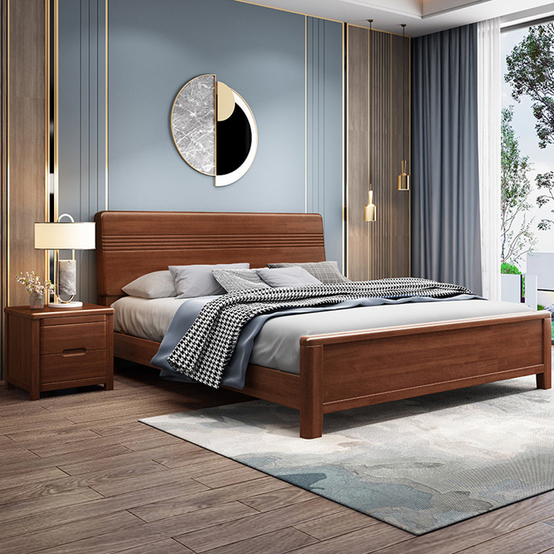 Walnut Bed, Deep Brone, Queen,42.91inch High Bed Frame with Bedside
