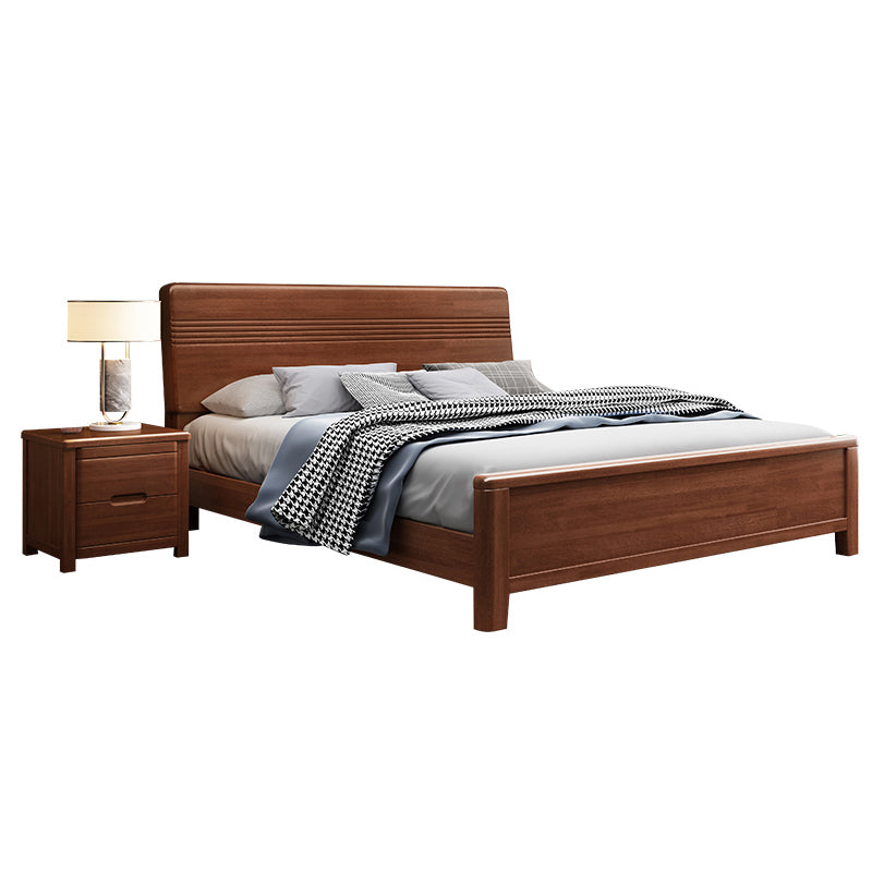 Walnut Bed, Deep Brone, Queen,42.91inch High Bed Frame with Bedside