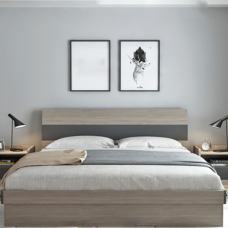 Modern Style Wood Panel Standard Bed with Rectangular Headboard