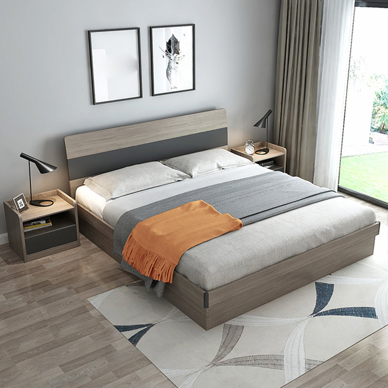 Modern Style Wood Panel Standard Bed with Rectangular Headboard