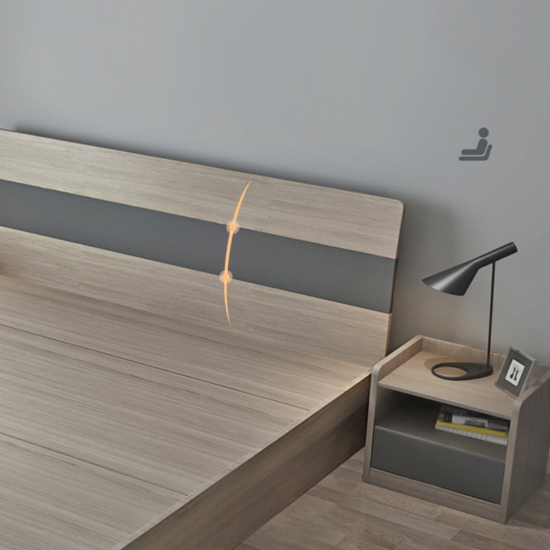 Modern Style Wood Panel Standard Bed with Rectangular Headboard