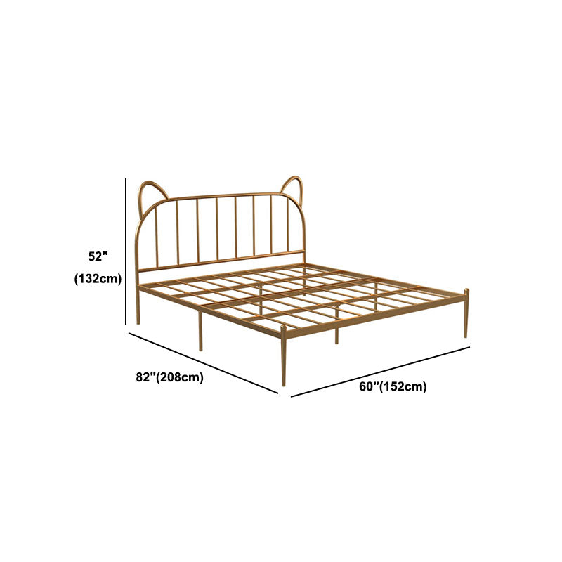 Metal Bed with Headboard High Profile Open-Frame Bed in Gold Finish