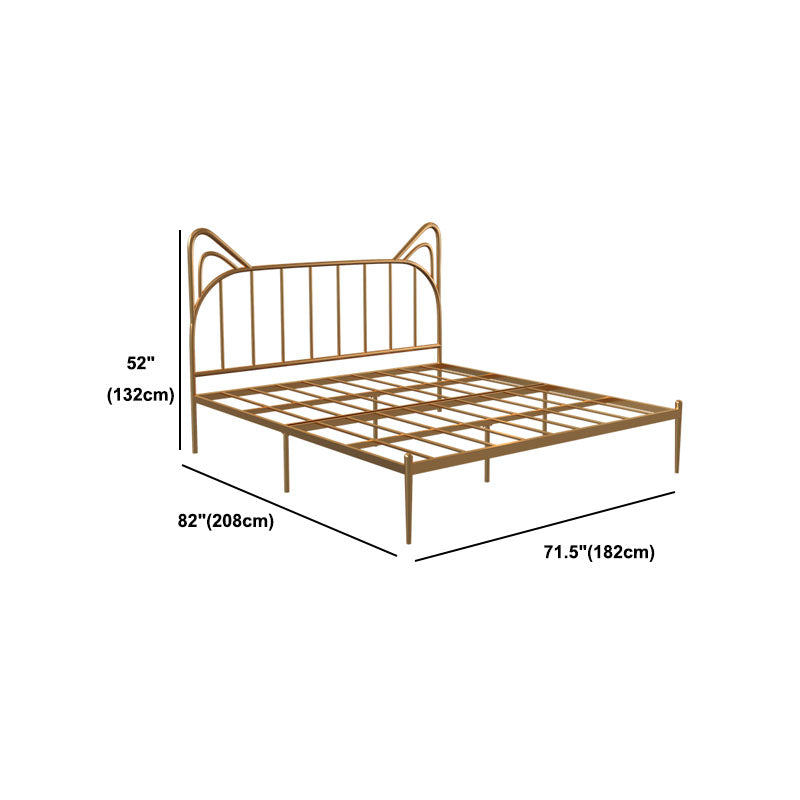 Metal Bed with Headboard High Profile Open-Frame Bed in Gold Finish