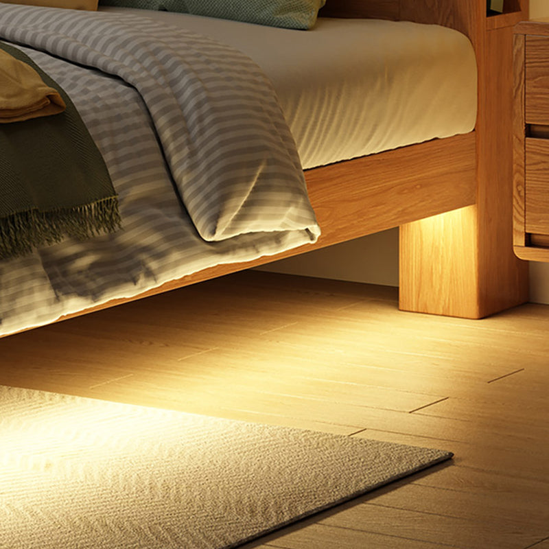 Low Profile Standard Bed Scandinavian Solid Wood Upholstered Bed Set