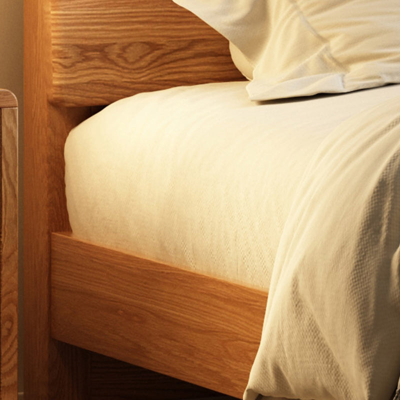 Low Profile Standard Bed Scandinavian Solid Wood Upholstered Bed Set