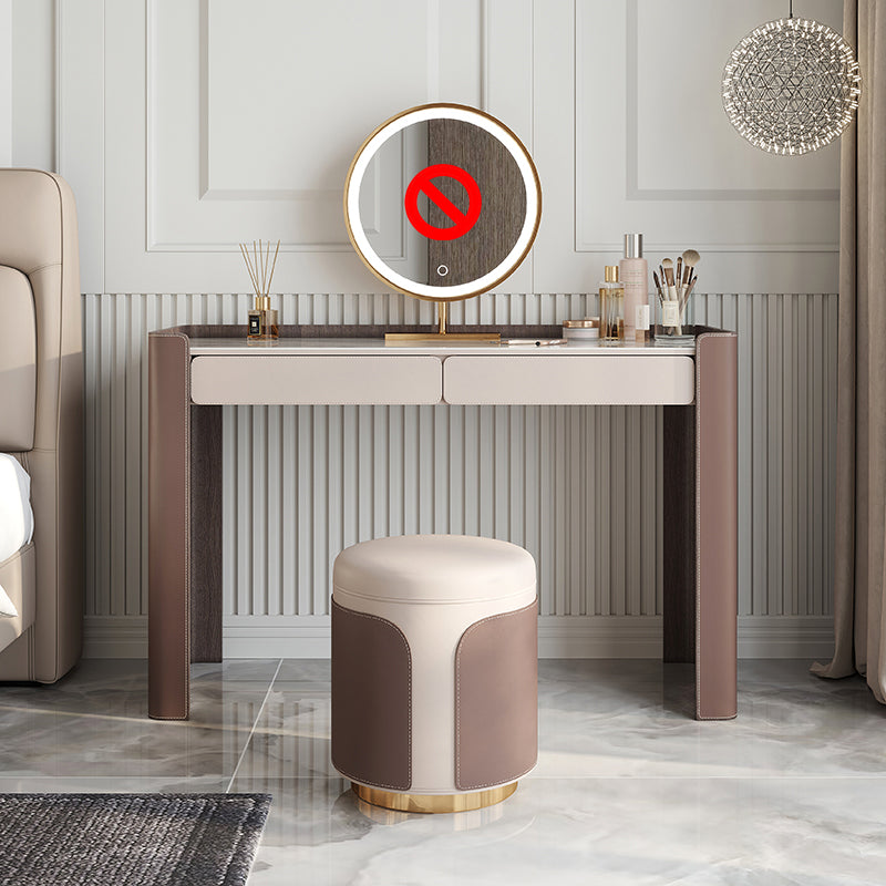 Glam Slate Top Makeup Vanity Set 2-Drawer Vanity Makeup Dressing Table Set