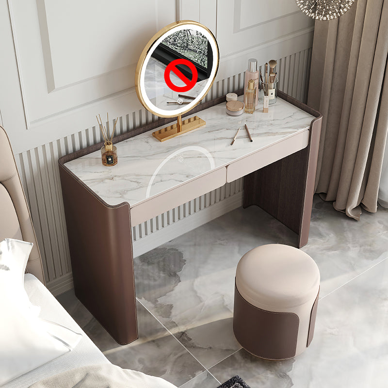 Glam Slate Top Makeup Vanity Set 2-Drawer Vanity Makeup Dressing Table Set