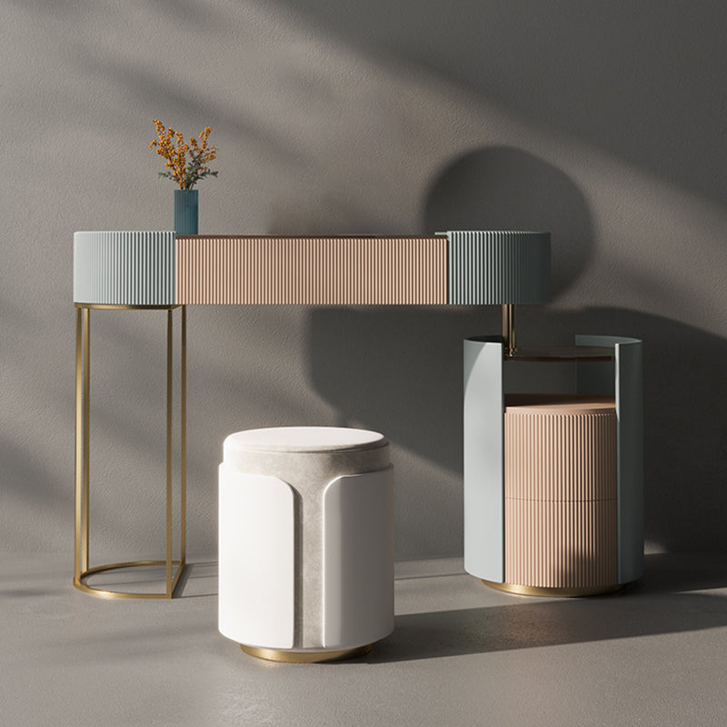 Contemporary Wood Makeup Vanity Set Glass Top Vanity Dressing Table