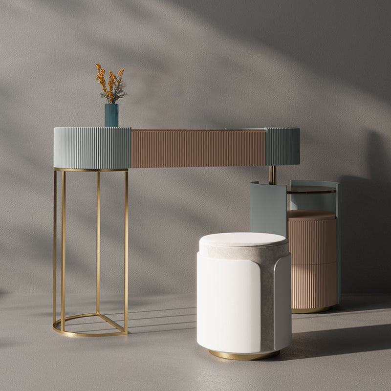 Contemporary Wood Makeup Vanity Set Glass Top Vanity Dressing Table