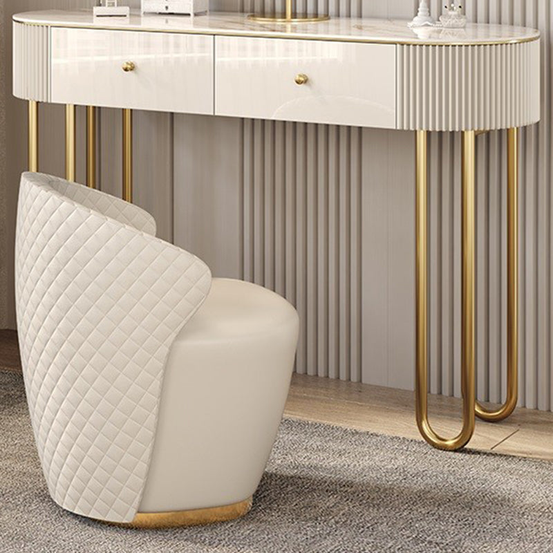 Glam Wood Vanity Dressing Table 2-Drawer Slate Top Make-up Vanity