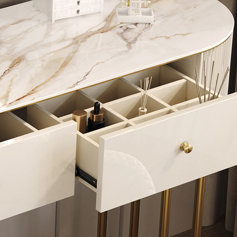 Glam Wood Vanity Dressing Table 2-Drawer Slate Top Make-up Vanity