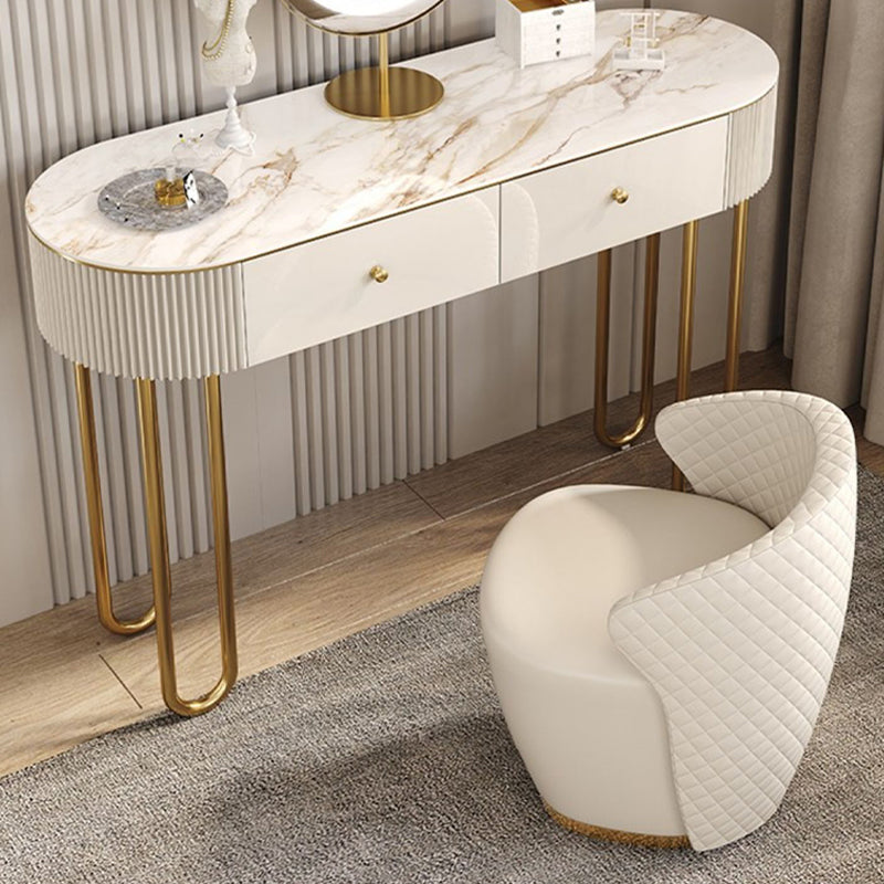 Glam Wood Vanity Dressing Table 2-Drawer Slate Top Make-up Vanity