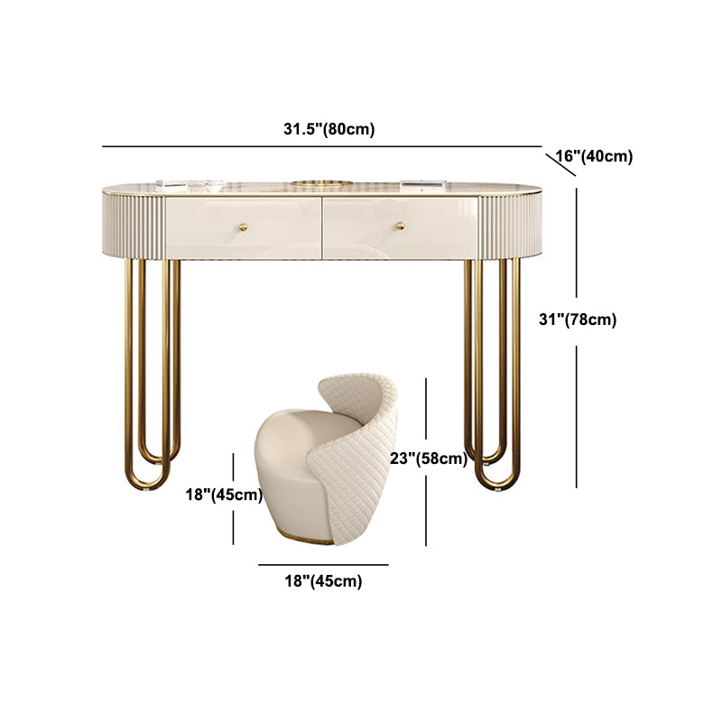 Glam Wood Vanity Dressing Table 2-Drawer Slate Top Make-up Vanity