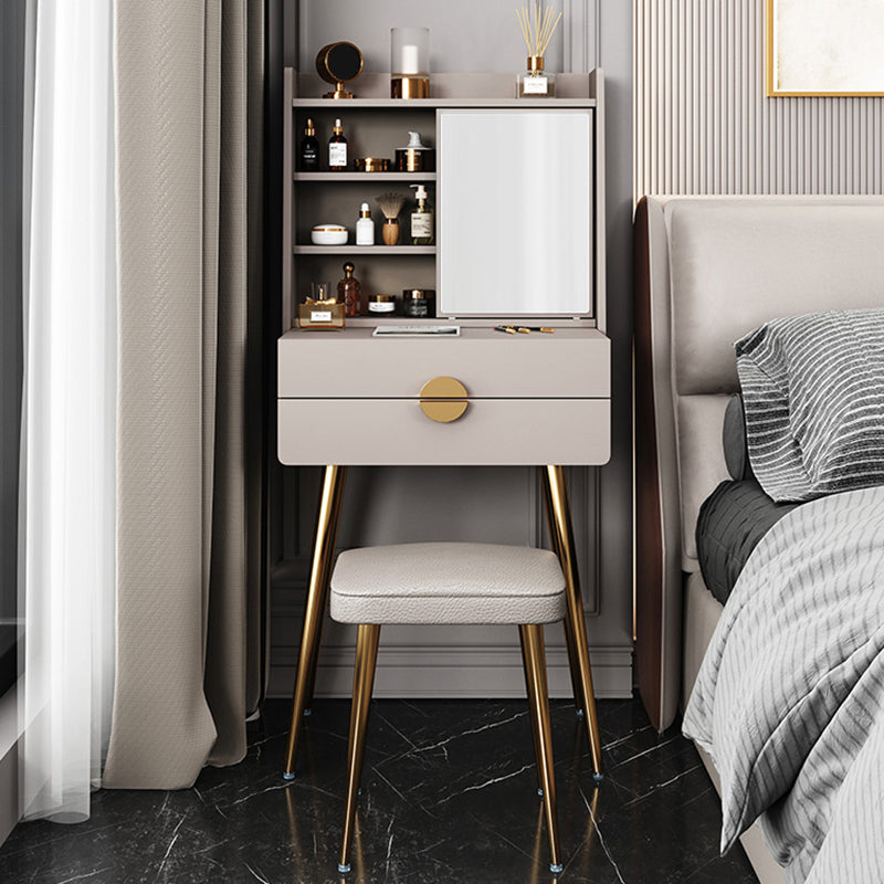 Contemporary Wood Makeup Vanity Set 2-Drawer Dressing Table With Mirror
