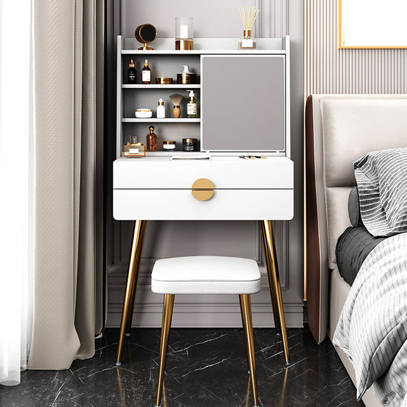 Contemporary Wood Makeup Vanity Set 2-Drawer Dressing Table With Mirror