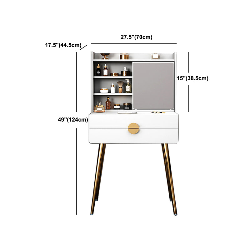 Contemporary Wood Makeup Vanity Set 2-Drawer Dressing Table With Mirror