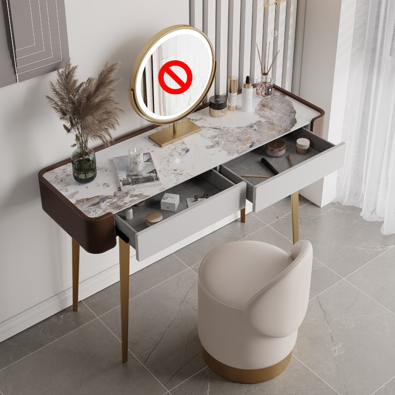 Faux Leather Makeup Vanity Desk Glam 2-Drawer Dressing Table